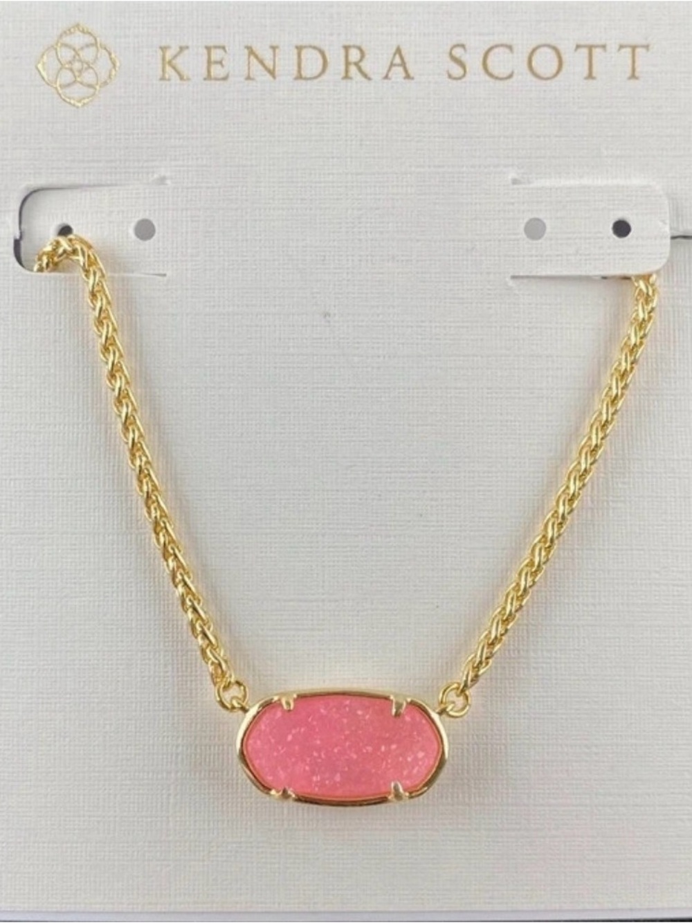 Kendra Scott x Dolly Parton Gold Chain Necklace with Pink Druzy Pendant